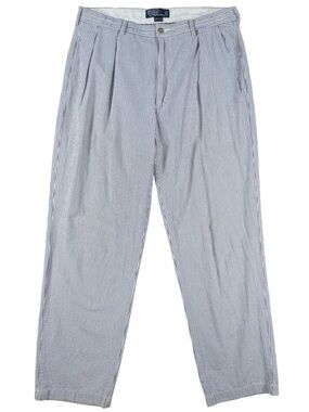 Polo Ralph Lauren Men's Seersucker White & Blue Pinstripe Pleated Pants 31
